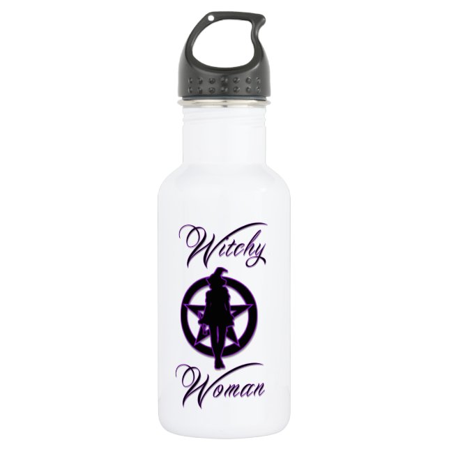 Witchy woman silhouette with pentacle water bottle (Front)