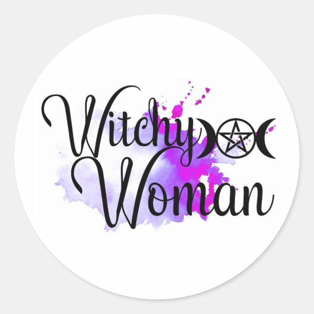 Witchy Woman Watercolor Classic Round Sticker (Front)