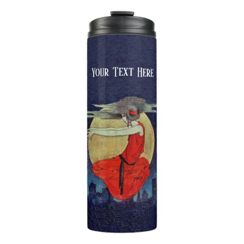 Witchy Women Floating in Sky Over City Full Moon Thermal Tumbler