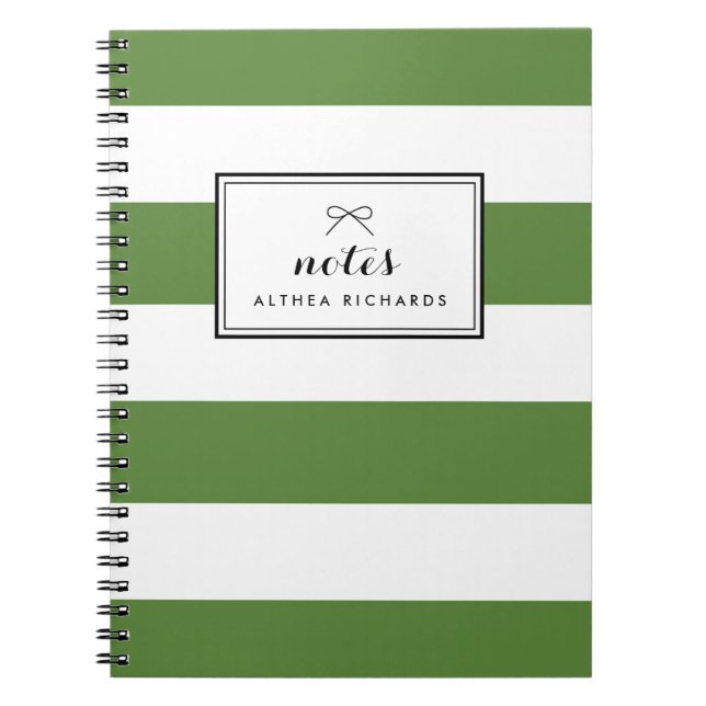Wite & Green Stripes Pattern Personalized Notebook (Front)