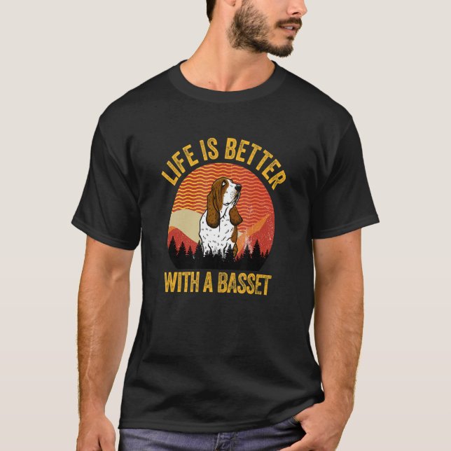 With A Basset Retro Wavy Lines T-Shirt (Front)