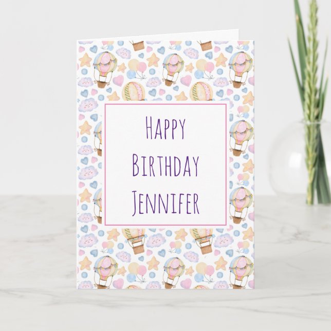 with a cute and whimsical pattern. Hot air balloon Card (Front)