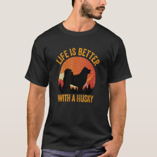 With A Husky Retro Wavy Lines T-Shirt