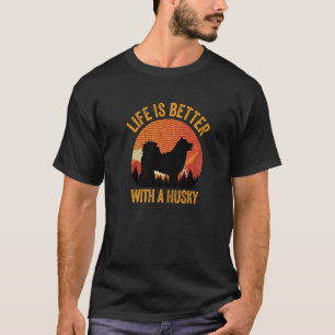 With A Husky Retro Wavy Lines T-Shirt