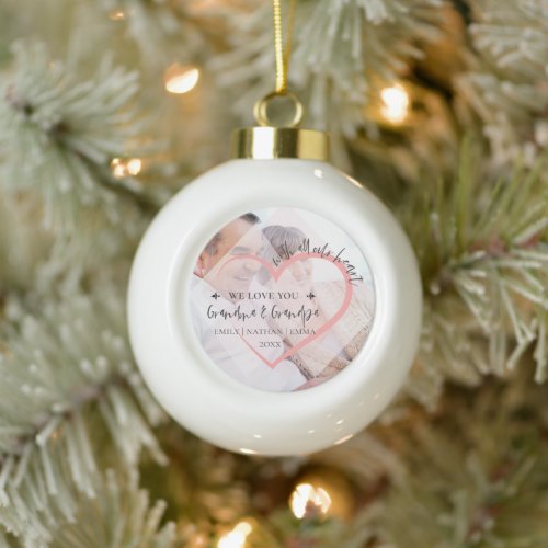 With All Our Heart We Love Grandparents Christmas Ceramic Ball Christmas Ornament