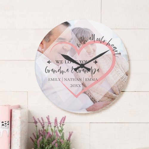 With All Our Heart We Love Grandparents Christmas  Round Clock