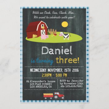 With An Oink  Baa  Cluck  Moo Farm Birthday Party Invitation by NellysPrint at Zazzle