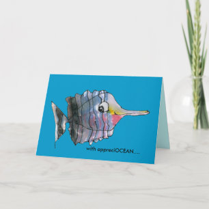 With appreciOCEAN blue cartoon fish thank you card