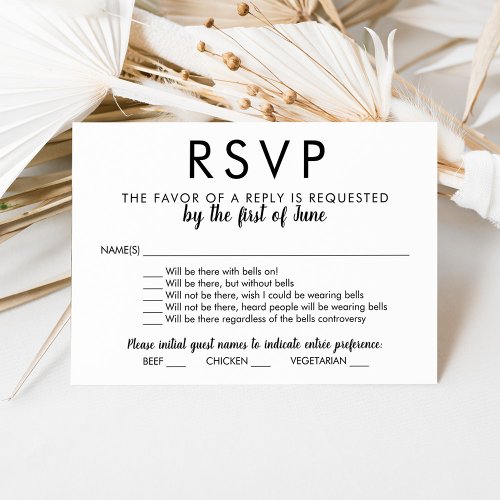 With Bells On Funny Black and White Wedding RSVP Card