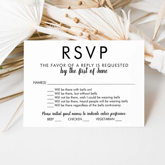 With Bells On Funny Black and White Wedding RSVP Card | Zazzle