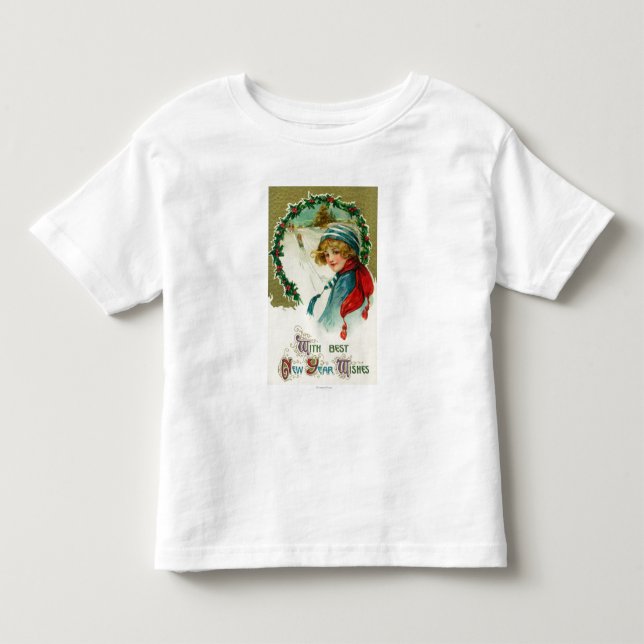 With Best New Year Wishes Sledding Scene Toddler T-shirt (Front)