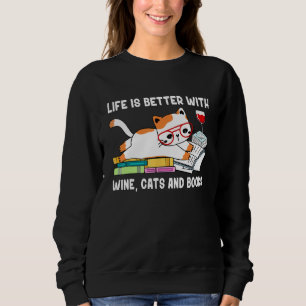 With Books Cats And Wine Drinking Dad Mom Sweatshirt