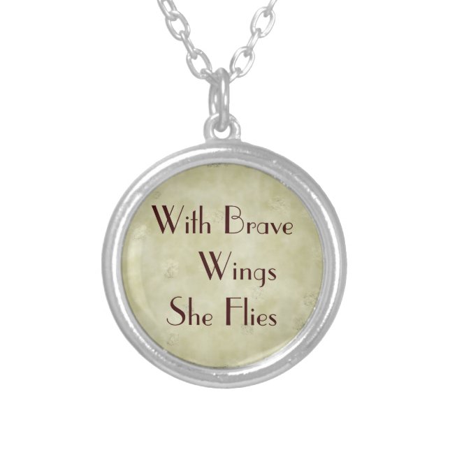 With Brave Wings She Flies Woman Power Silver Plated Necklace (Front)