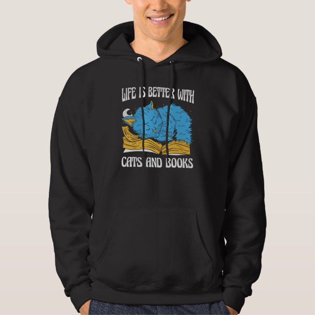 With Cats And Books  Cats Books Hoodie (Front)