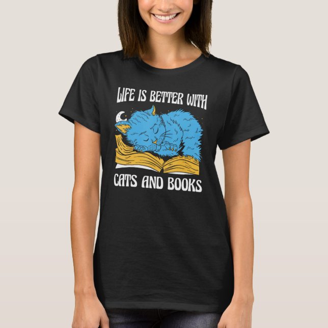 With Cats And Books  Cats Books T-Shirt (Front)