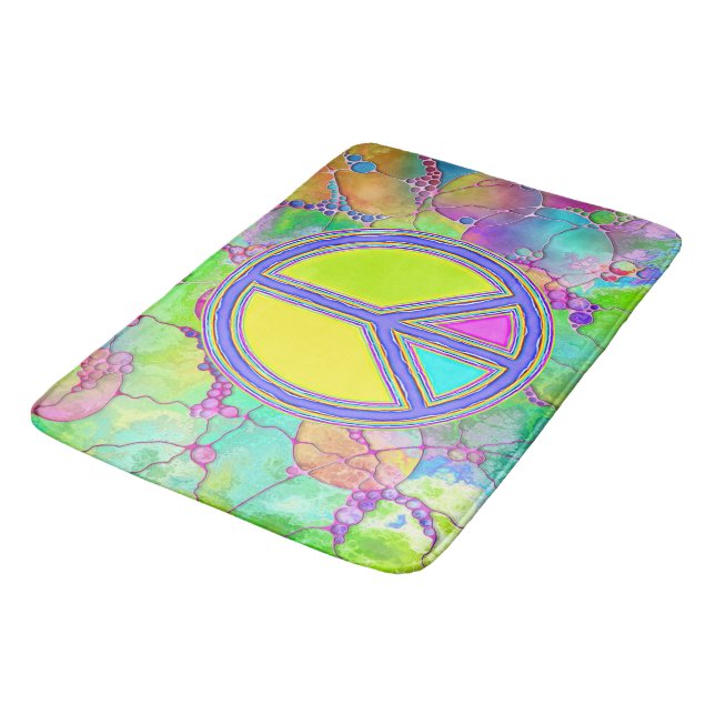 With Colors Filled PEACE Sign 1 Bath Mat (Angled)
