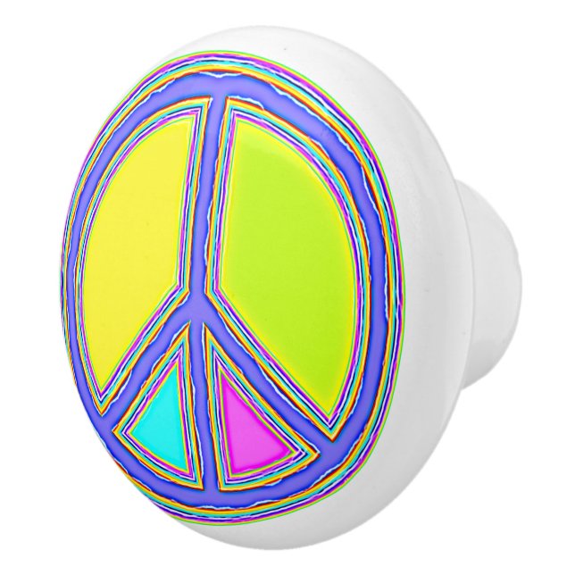 With Colors Filled PEACE Sign 1 Ceramic Knob (Right)