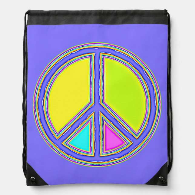 With Colors Filled PEACE Sign 1 Drawstring Bag (Front)