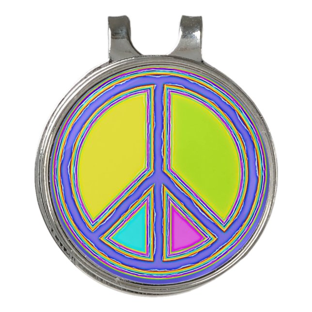 With Colors Filled PEACE Sign 1 Golf Hat Clip (Front)