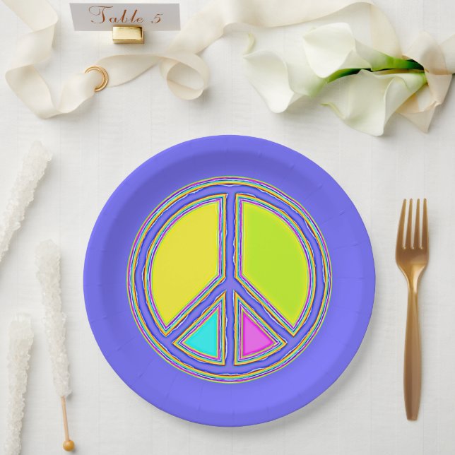 With Colors Filled PEACE Sign 1 Paper Plates (Wedding)