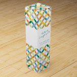With Compliments promotional corporate wine box<br><div class="desc">Thank customers or clients with this graphic circle leaf colored green. yellow, orange, blue, brown, grey and white with corporate complimentary promotional box. Graphic circular leaf patterned bold graphic style box ideal for wine lovers to fill with your choice of wine. Reads with compliments then you can add your company...</div>