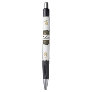 with custom golden flowers pen
