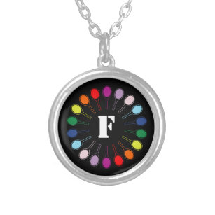 With custom monogram Tennis rackets Silver Plated Necklace