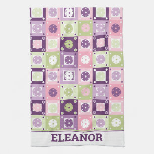 With custom name Green and purple Pickleballs  Kitchen Towel