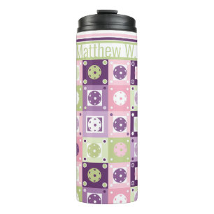 With custom name Green & purple Pickleballs Thermal Tumbler