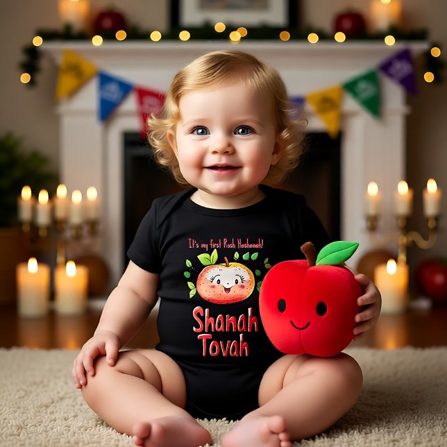  🍎 With custom text and cute apple Baby Bodysuit (🍎 With custom text and cute apple Baby Bodysuit)