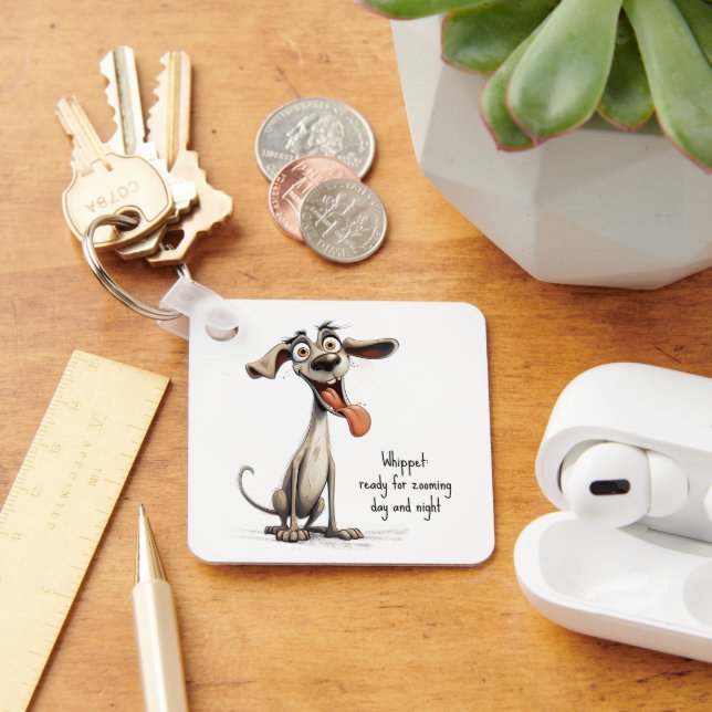 With custom text, 🐶crazy 🤪 whippet keychain (Desk)