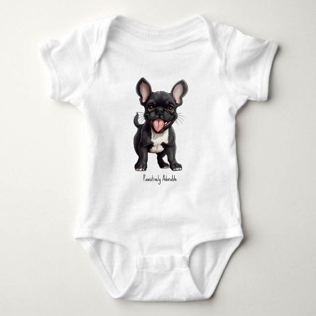 🐶With custom text, Frenchie puppy Baby Bodysuit (Front)