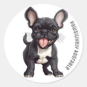 🐶With custom text, Frenchie puppy Classic Round Sticker