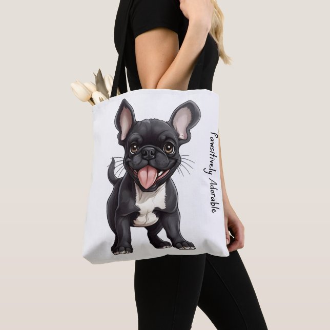 🐶With custom text, Frenchie puppy Tote Bag (Close Up)