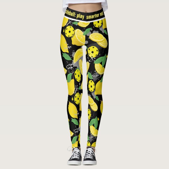 🍋With custom text🍋  lemon pickleball Leggings (Front)