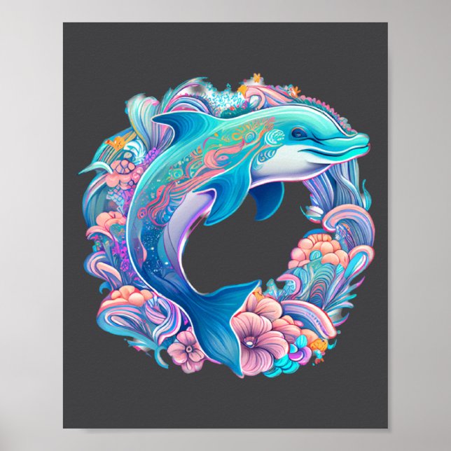 With Easter Festive Illustration Charming Dolphin Poster (Front)