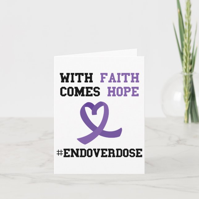With Faith Comes Hope Purple Ribbon Overdose Aware Card (Front)
