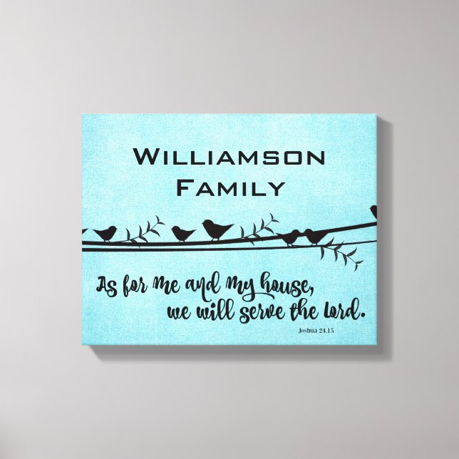 With Family Name; As for me & my House Bible Verse Canvas Print (Front)