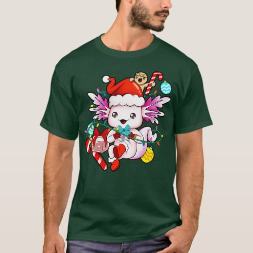 With gingerbread man and hat Axolotl Christmas T_Shirt