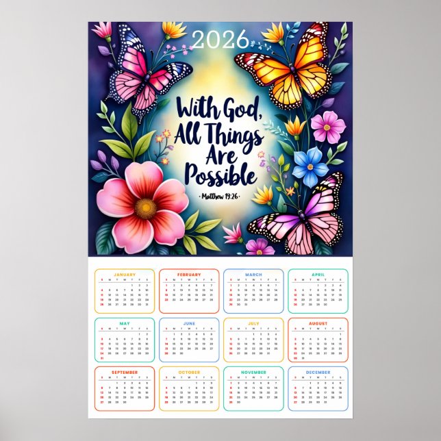 With God, All Things Are Possible 2026 Calendar  Poster (Front)