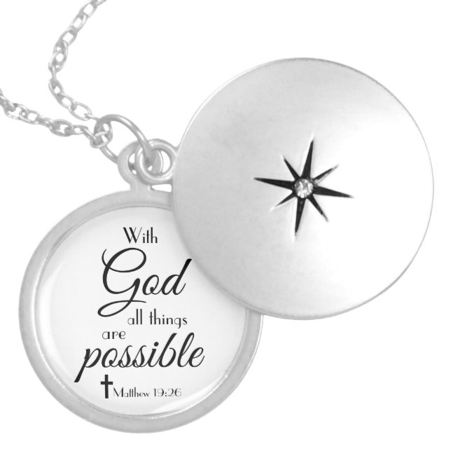 With God All Things Are Possible Bible Verse Locket Necklace (Front)