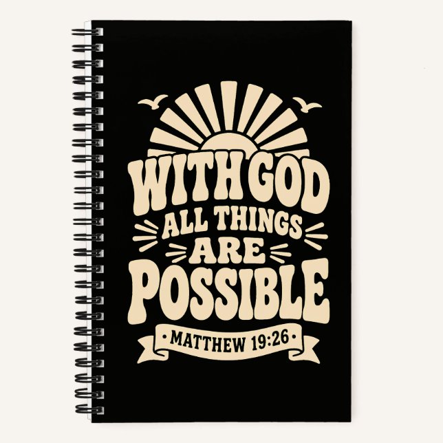 With God All Things Are Possible Boho Cream Notes Notebook (Front)