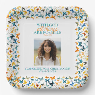 With God All Things are Possible Butterfly Grad Paper Plates