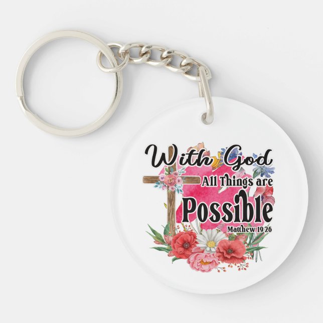 With God All Things Are Possible Christian Bible Keychain (Front)