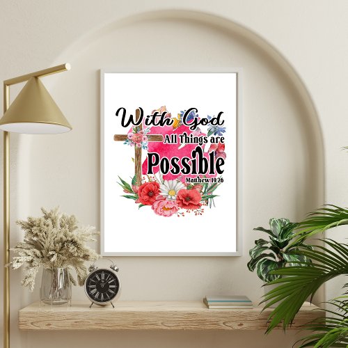 With God All Things Are Possible Christian Bible Poster