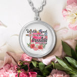 With God All Things Are Possible Christian Bible Silver Plated Necklace<br><div class="desc">A beautiful wooden cross floral design with the saying With God All Things Are Possible on a silver plated necklace or locket.</div>