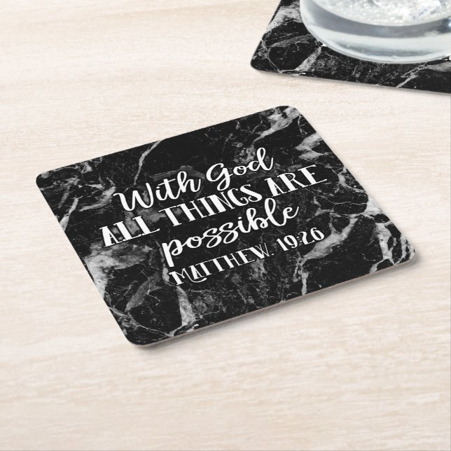 With God all things are Possible Christian Bible Square Paper Coaster (Angled)