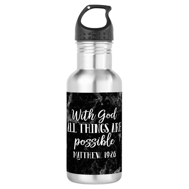 With God all things are Possible Christian Bible Stainless Steel Water Bottle (Front)