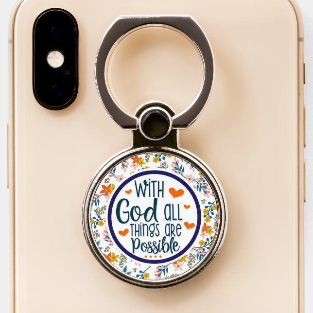 With God All Things Are Possible Christian Phone Ring Stand (Close Up)