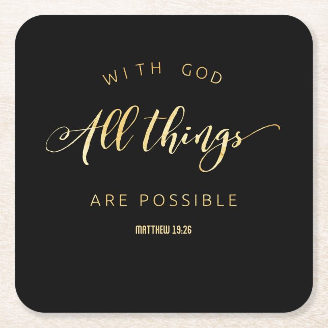 With God All Things are Possible Matthew 19:26 Square Paper Coaster (Front)